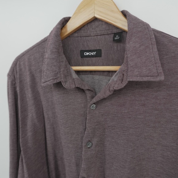 Dkny Other - DKNY Button Down Shirt Mens XL Plum Heathered Long Sleeve Jersey Knit
